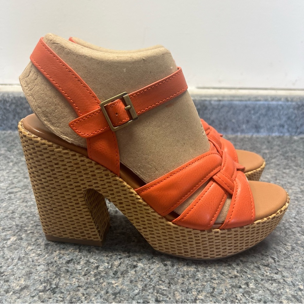 Korks by Kork-Ease Dee Sandals Strappy Platform Wedges Orange | Women’s Size 10